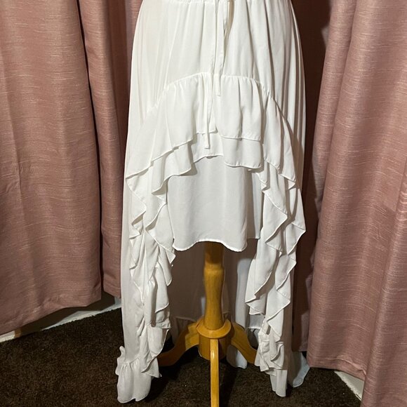 Monaco Boho-Style White M Maxi Dress Pearl Lace High-Low Corset Made in France - Picture 8 of 16